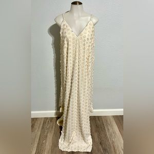 Cris Barros Textured Fringe Dot Bohemian Ivory Maxi Dress Made in Brazil Size M
